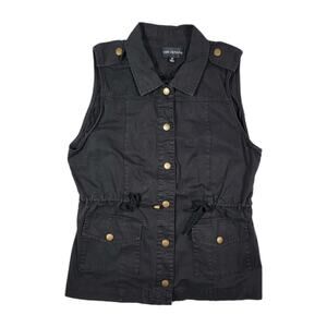 The Zenana Womens Medium Black Utility Vest Cargo Button Front Sleeveless Jacket